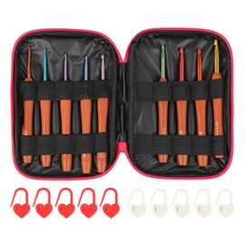 9-Piece Crochet Hook Set - Wooden Handle Crochet Hooks - Metal and Wood Material - Ergonomic, Lightweight and Comfortable - For Beginners, Children and People with Arthritis (Colourful)