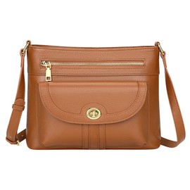 Over Earth Genuine Leather Crossbody Bags for Women Trendy Leather Purses and Ladies Shoulder Handbags(O202E-2G Brown)