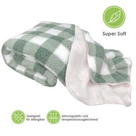 heimtexland ® Cuddly Sherpa Fur Blanket Super Warm Extra Thick Double Layer Teddy Plush Blanket Sofa Blanket Vichy Check XL Type 837 Mint Green