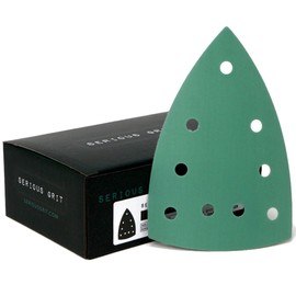 Serious Grit - 600 Grit 4" x 6" Delta (100mm x 150mm) Triangle Sanding Sheets - Fits Festool DTS 400 & Mirka DEOS Delta Sanders - Heavy-Duty Hook & Loop Film Sandpaper for Detail Sanders - 50 Pack Box