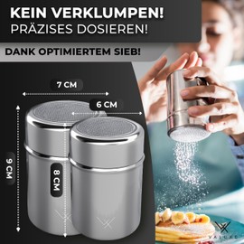 VALUXE® Icing Sugar Shaker Set in 2 Sizes - Stainless Steel Cocoa Shaker with Fine Strainer and Lid - Icing Sugar Powder Shaker for Precise Dusting - Sugar Shaker, Flour Shaker Dishwasher Safe