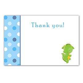 30 Blank Thank You Cards Blue Polka Dots Dragon Baby Boy Shower Birthday + 30 White Envelopes