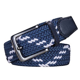 AGEA Elastic Stretch Woven Braided Waist Belt for Men and Women (Waist 32"-35", White Blue)