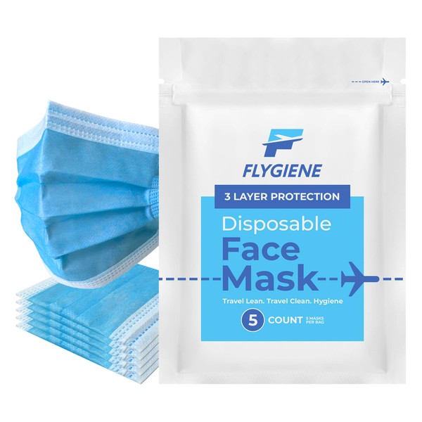FLYGIENE Travel Size Face Mask | 5 Count | Breathable