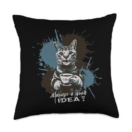 Katze und Kaffee Cats, Coffee is a Good idea Throw Pillow, 18x18, Multicolor