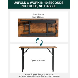 Frylr Small Folding Computer Desk – 43.3 Inch Portable Table for Craft and Study, Lightweight Desk for Small Spaces, Foldable Laptop Table Built-in AC/USB Outlets for Convenience, Rustic Brown