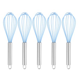 HARFINGTON 5Pcs Silicone Whisk 10" Kitchen Whisk Wire Whisks Beater with Stainless Steel Handle for Egg Milk Whisking Blending Beating & Stirring, Blue