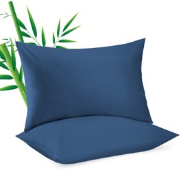 2 Pack Cooling Pillowcases for Hot Sleepers & Night Sweats, 400 TC Bamboo Viscose Pillow Protectors, Zippered Pillow Cases Queen Size, Breathable Silky Soft Pillow Covers, Navy Blue, 20x30