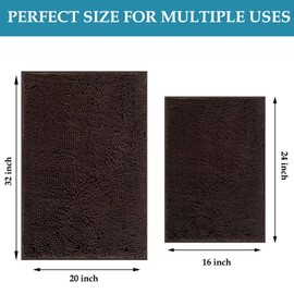 Bathroom Rugs Set 2 Piece Bathroom Set Bath Rugs Non Slip Bath Mats for Bathroom, Thick Soft Chenille Bathroom Rug Set, Bathtub Mat, Ultra Absorbent Bath Carpet, Shaggy Bathroom Floor Mat, Brown