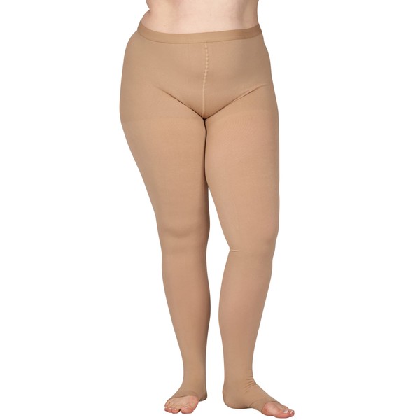 ABSOLUTE SUPPORT Plus Size Compression Pantyhose for Women 20-30mmHg - Womens Compression Tights with Open Toe for Deep Vein Thrombosis, Varicose Eczema, Reticular Veins Circulation - Beige, 2X-Large