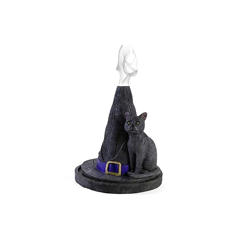 Enchanting Black Witch Hat with Cat Design Incense Cone Holder