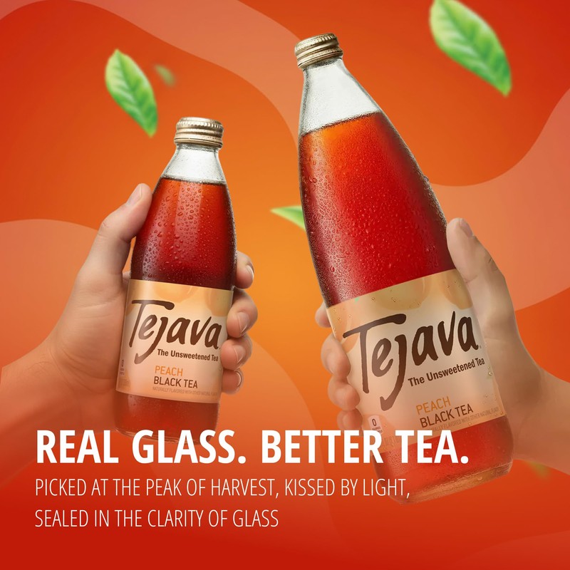Tejava Peach Black Iced Tea, 24 Pack, 12oz Glass Bottles,