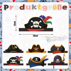 Ovanda - Set Di 6 Cappelli Da Pirata 3D Per Bambini E Adulti, Costume Da Pirata Con Teschio, Ancora, Piume E Fasce Colorate, Accessori Per Feste Di Compleanno E Giochi Di Ruolo