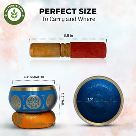 Nature's Own Tibetan Singing Bowl Set- Easy to Play- Meditation Sound Bowl Handcrafted in Nepal for Yoga, Mindfulness, Chakra Healing, Stress Relief- Spiritual Gifts for Women and Men (3.5 Inch, Blue)