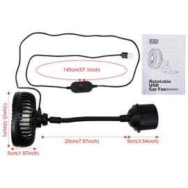 XhuangTech Car Fan USB Powered with Gooseneck Adjustable Base, Low Noise 3-Speed Portable Car Interior Fan Mounted in Auto Cup Holder, 8in 360° Flexible Rotation Vehicle Front Seat Cooling Fans