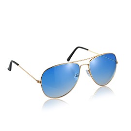 Komonee Pilot Style Blue Lens Sunglasses Set With Case and Cleaning Cloth Designer Unisex Mens Womens UV400 Protection Classic Shades Great For Cycling Golf Fishing Sports