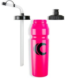 1 Liter Sports Water Bottle with Straw & Squeeze Lid, BPA Free, Leakproof, Great for Sports Requiring Helmets like Hockey Lacrosse Football Boxing (Black) (Pink)