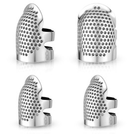 4PCS Thimble Finger Protector, Adjustable Thimbles for Hand Sewing Quilting Craft Accessories for DIY Sewing Tools Needlework Cross Stitch Embroidery(Silver, 2 Sizes)