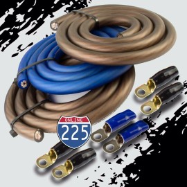 225FWY BIG 3 Upgraded 1/0 AWG Gauge Black & Blue Alternator Electrical Wiring Combo Kit
