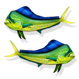2 Pack Vinyl Sticker Decal Mahi Fish Vinyl Decal, 3 in. x 6 in.