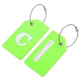 MECCANIXITY Silicone Luggage Tags 3.6"x2" Identifier ID Card Holder Labels for Travel Suitcase Bag Initial Letter C, Green, Pack of 2