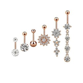 ZJchao Piercing Ombligo, 6 uds De Acero Inoxidable con Diamantes De Imitación Anillo para el Ombligo Juego De Piercing para el Cuerpo Decoración De Diamantes De Imitación Brillantes (Estilo normal)