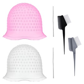 EOYVAIL Hair Coloring Comb and Needle for Hair Coloring Hair Cap Styling Tools Satin Hair Cap with Crochet Hook and Brush Highlighter Tools (6 Pieces)