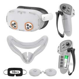 Tyasoleil VR Silicone Case for Meta Quest 3S, Design Upgraded Accessories for Oculus Quest 3S, Face Cover, Controller Grips, Shell Cover, Lens Cover, Disposable Eye Cover (Grey)