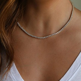 SIXDUTON Tennis Necklace for Women, 14K Gold-Plated Tennis Chain, Cubic Zirconia Chain, Adjustable Choker Fashion Jewellery Accessory for Christmas, Mother's Day, Birthday, Anniversary, Alloy Steel,