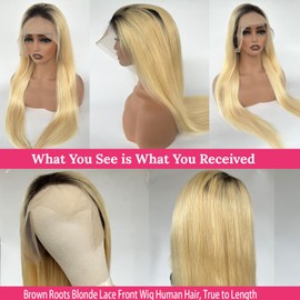 32 Inch Ombre Lace Front Wig Human Hair Straight 1B613 HD Lace Frontal Glueless Wigs Free Part 13x4 Ombre Blonde Lace Front Wigs Human Hair Pre Plucked Black Blonde Ombre Human Hair Wig 150% Density