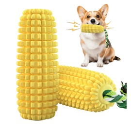 6.3 inch Corn Dog Toys for Aggressive Chewers, Durable Rubber Teething Toys for Puppies, Dog Toys to Keep Them Busy, Squeaky Dog Toy, Bite and Brush Dental Toy for Small Medium and Large Dogs