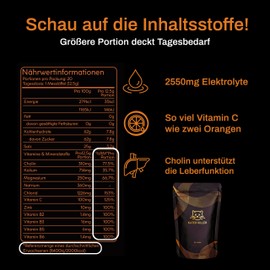 Kater Killer | 20 Portionen mit je 2550mg Elektrolyte in Pulverform | Größere Portion, Vitamin C, Magnesium, Zink, Cholin zur Unterstützung der Leberfunktion und Vitamin B2 B3 B5 B6, Citrus Geschmack