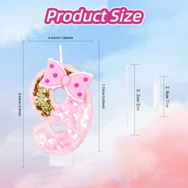 Girls' Pink 6 Number Birthday Candles - Gold Glitter Pink Number Candles with Bow - Happy 6th Birthday Party Decoration Celebration