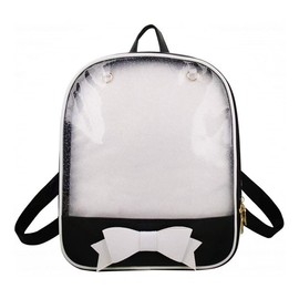 Ita Bag Backpack Girls Cute Candy Leather Bag Purse School Bag Summer Beach Bag Purse with Bowknot Transparent Window for DIY Decorations, black / white, Rucksack
