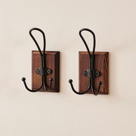 LECHYN Farmhouse Towel Hooks for Bathrooms, Heavy Duty Adhesive Mounted & Wall Mount Rustic Farmhouse Decorative Wood Wall Hooks for Hanging Towel Robe Coat