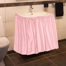 Sink Skirt for Bathroom, 32.7x55.1in Polyester Decorative Sink Curtain Bathroom Waterproof Under Skirt Cover Practical Accessories Supplies for Kitchen Laundry Room (Pink)