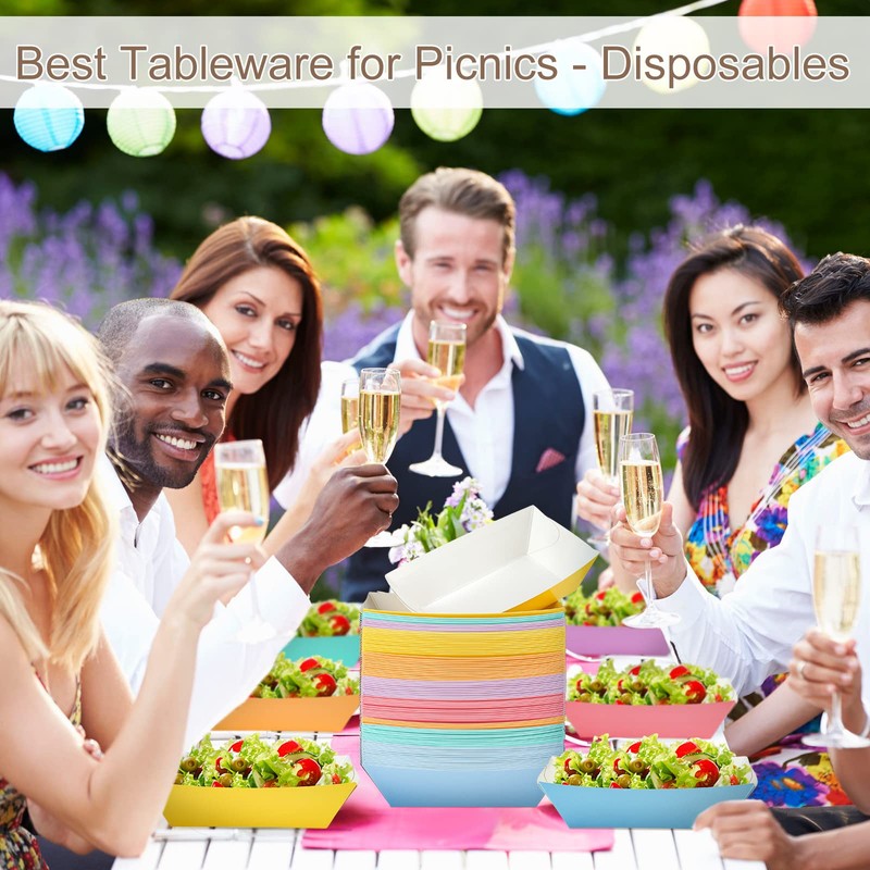 Lallisa 120 Pcs 1Lb Colorful Paper Food Trays Disposable Nacho