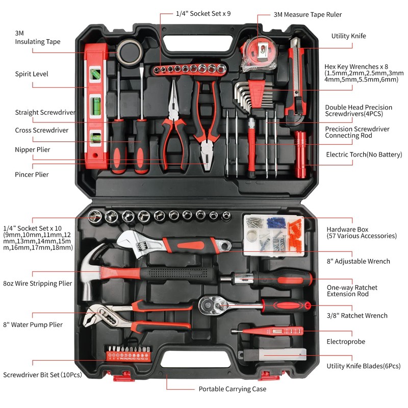 Yougfin 120 Piece Tool Set General Household Hand Kit with