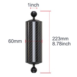 Carbon Fiber Underwater Float Arm with Dual Ball Mounts for Photography and Video, Compatible with Diving Trays, Video Lights, Strobes (Black, 60mm8')