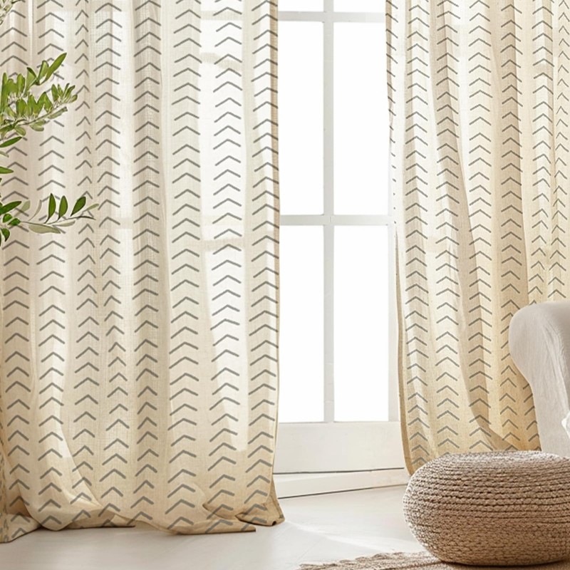 jinchan Linen Boho Curtains for Living Room Semi Sheer Gray