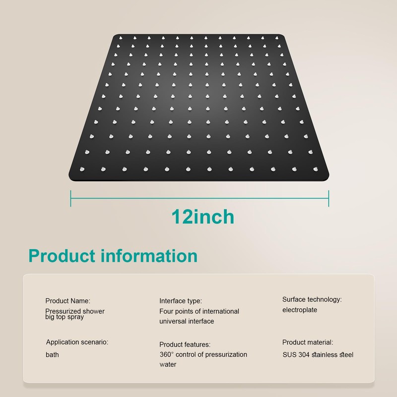 AULEEND Square Shower head, High Flow Stainless Steel Square Rainfall
