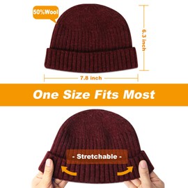 2 Pieces Winter Wool Knit Trawler Beanie Hat Short Fisherman Skullcap Knit Beanie Cap for Men/Women