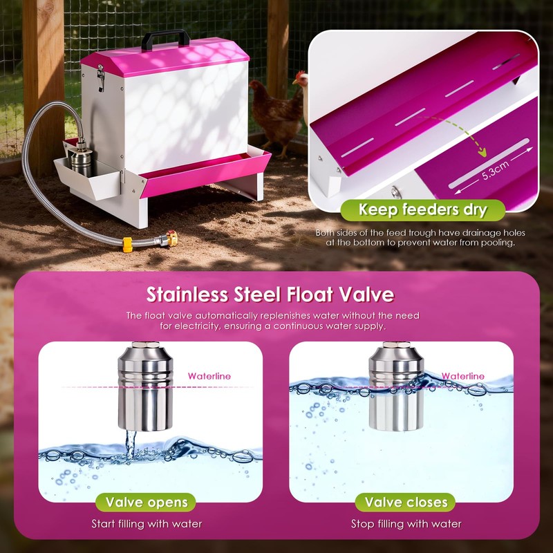 25Lb Metal Chicken Feeder and Waterer Set Automatic No Waste