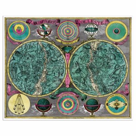 Vintage Celestial Star Map Print, Planisferium Celeste Chart by Tobias Conrad Lotter c. 1772, Turquoise and Pink, Astronomical Wall Art, Antique Constellation Diagram (18 x 20 inches)