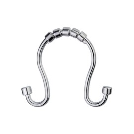 Splash Home Omega Decorative Shower Curtain Hooks, Roller Rings & Rust-Resistant Aluminum, Double Rolling Curtains Hook, for Bathroom Rod and Curtain Hangers, Set of 12 - Chrome