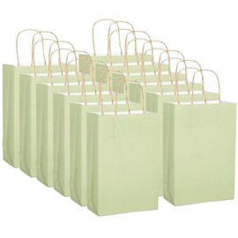 Fun Express Large Sage Green Kraft Gift Bags - 7" x 13.25" (Pack of 12) - Perfect for Birthdays, Bridal Showers, Bachelorette Parties & More