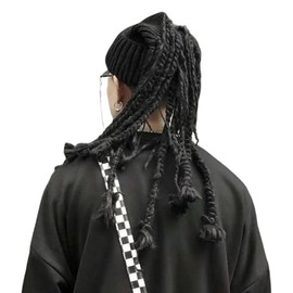 Women Slouchy Knit Beanie with Braided Tassel Warm Winter Stretch Dreadlock Cap (AU, Alpha, One Size, Black)