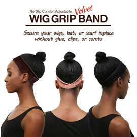 Studio Limited No-Slip Comfort Adjustable Wig Grip Velvet Band, Flexible Velvet Wig Grip Head (Dark Brown)
