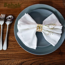 BEHOK Gold Napkin Rings Set of 12 Metal Hollow Triangle Napkin Ring Gold for Wedding Thanksgiving Christmas Party Dinner Table