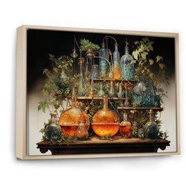 Orange Industrial Natural framed wall art, Laboratories framed wall Art, Scientific Inquiry in Laboratories I, Laboratories framed wall art decor, 44x34 inches Natural brown Frame